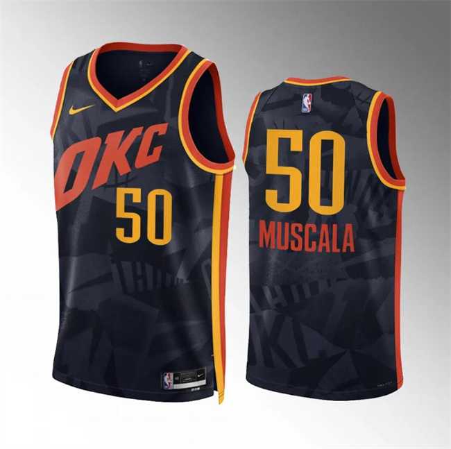 Mens Oklahoma City Thunder #50 Mike Muscala Black 2023-24 City Edition Stitched Basketball Jersey Dzhi